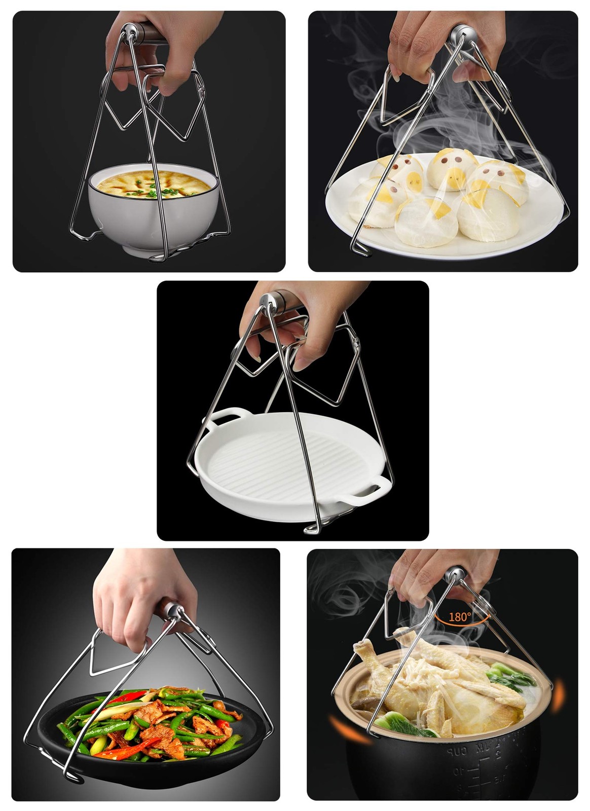 304 Stainless Steel Anti-Hot Bowl Dish Plate Gripper Clip Clamp Holder for Mo...