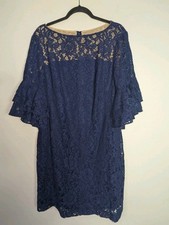 Lauren Ralph Lauren Blue Lace Sheath Bell Sleeve Dress Size 16