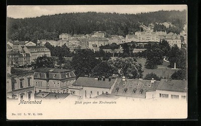 Marienbad, Blick gegen den Kirchenplatz, Ansichtskarte 