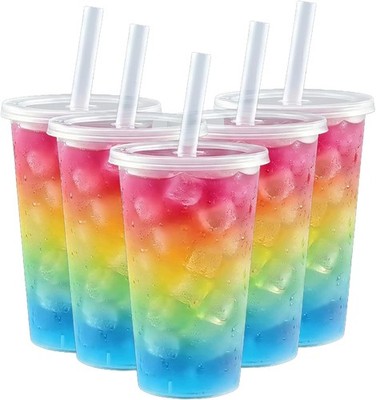 25 Pack 16 oz Plastic Cups with Lids and Straws, Disposable Boba Cup Jumbo