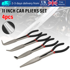 4X Heavy Duty 11" Extra Long Reach Nose Pliers Set Straight Bent Hose Tip 280mm