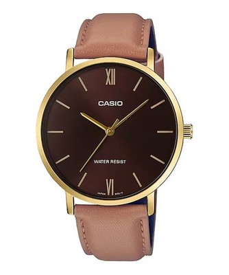 Casio Men s Brown Leather Watch with Brown Dial - MTP-VT01GL-5BUDF