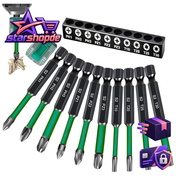 "Schraubendreher Bit Set 70Mm Ph1-Ph3 Pz1-Pz3 T10-T30 Magnetkopf 1/4\""-image