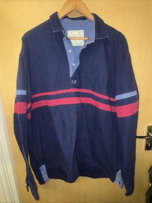 Vintage Crew Clothing Co Heavyweight Rugby Shirt XXL Navy Rot Blau 100% Baumwolle