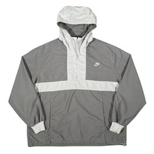 Vintage 80s Nike Windbreaker Jacket Gray Half Zip Hooded Pullover Size Large