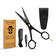 5 Professional Beard Scissors Set, 2 Combs, Leather Pouch, Mustache Trimming
