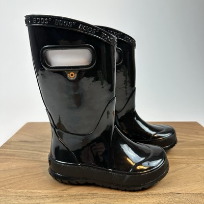 New Little Kids Childrens Bogs Solid Black Waterproof Rubber Rain Boots Size 8 C