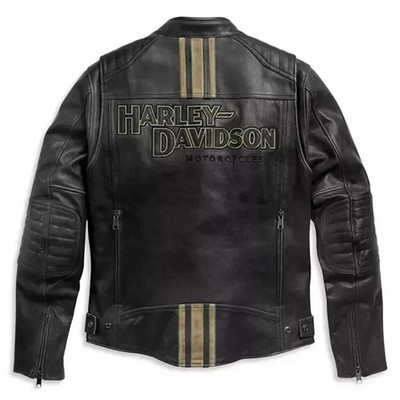 Harley Davidson Men s Black Motorcycle Jacket   Genuine Cowhide Leather