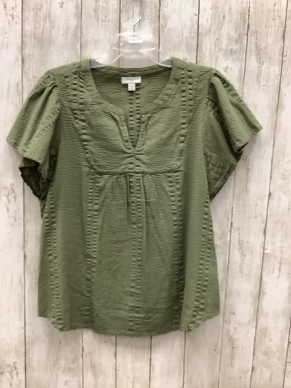 J. Jill Medium Olive Green Crinkle Cotton Gauze Pintuck V-Neck Blouse Top