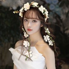 Floral Tassel Headband Flower Crown Hair Hoop Fashion Accessory for Women