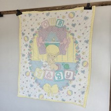 Vintage Precious Moments Our Baby Double Sided Ruffle Quilt Blanket 35  x 46  K