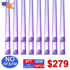 4FT LED UV Black Light Bar 40W with US Plug DJ Party Club Event Lighting 16 Pack