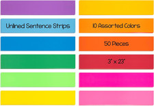 Bright Sentence Strips - Unlined Cardstock - Assorted Colors - 50 Pieces