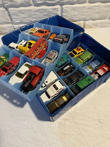 Matchbox Hot Wheels Asst.  Some Vintage.  Includes Carry Case. Typical Play Wear