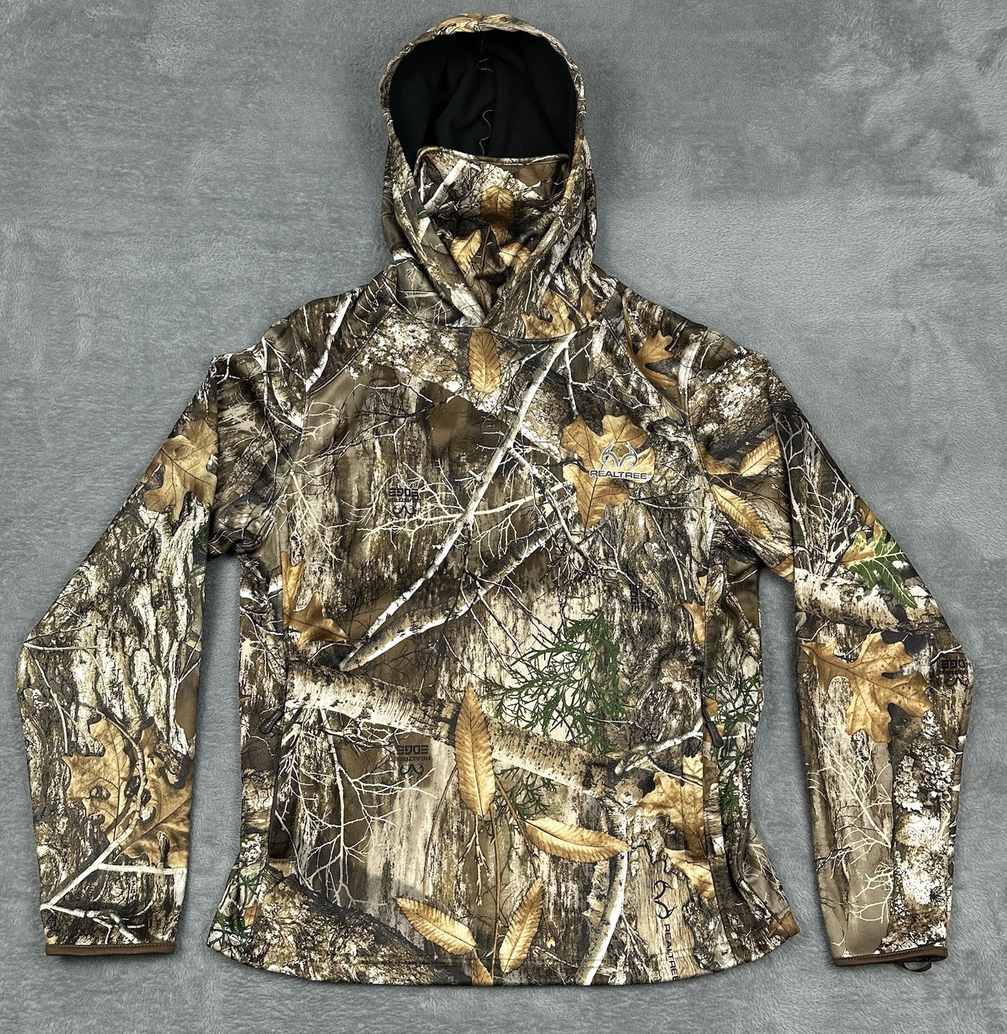 Realtree Hoodie Mens Medium Brown EDGE Camo Neck Gaiter Fleece Lined Zip Pockets