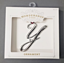 Monogram Letter Cursive Initial Y Christmas Ornament Silver Tone Metal TARGET