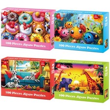 4 Packs 100 Piece Puzzles for Kids Ages 46 68 810, Cute Donuts  Insects  Da...