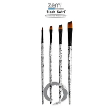 AS-253 Black Swirl Synthetic Angle Brush Set 4 pcs