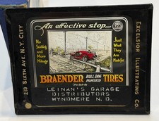1920s Magic Lantern Slide, Braender Bull Dog Tires, Car, Gas & Oil Wyndmere N D