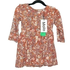 NWT! Molo Girls Pink Cotton Floral Long Sleeve Dress Size 18M