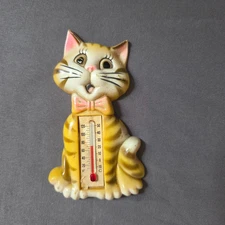 Vintage JSNY Refrigerator Magnet Locker Tabby Cat Thermometer Memo Plastic