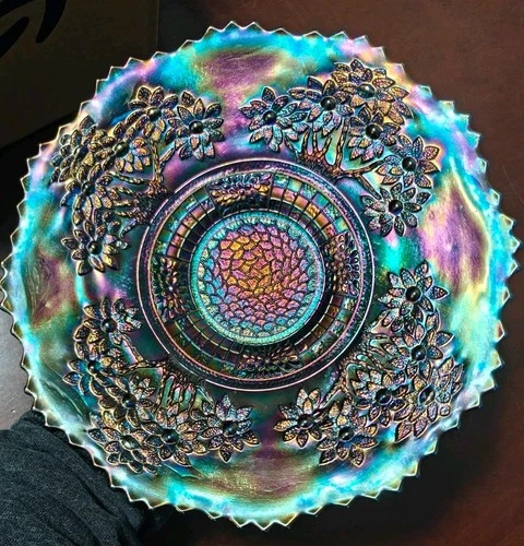 Top Notch Electric Blue FENTON Carnival Glass  Orange Tree Pattern Plate Mint