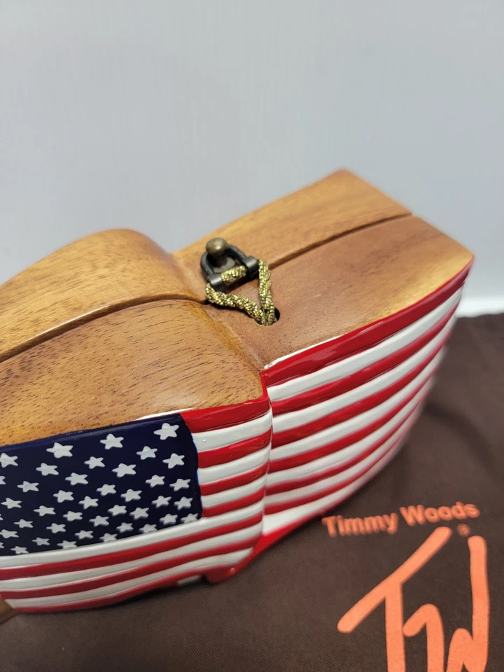 Bolso de Mano Timmy Woods BANDERA AMERICANA Madera "Dios Bendiga América" - Numerado Foto 4 de 4