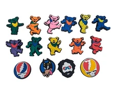 15 Croc shoe Charms Grateful Dead Steal Your Face Dancing Bear New  SET of 15