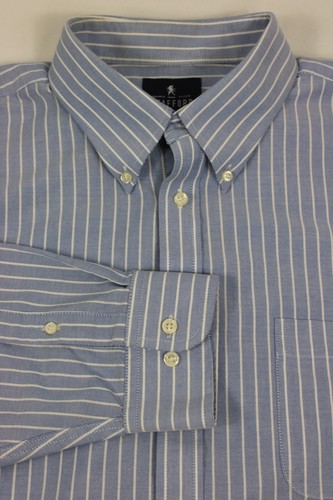 Stafford Mens Dress Shirt 18 33/34 Blue Stripe Long Sleeve Button Down