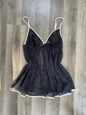 Victorias Secret Babydoll Womens Small Black and Pink Sheer Lace Nightie