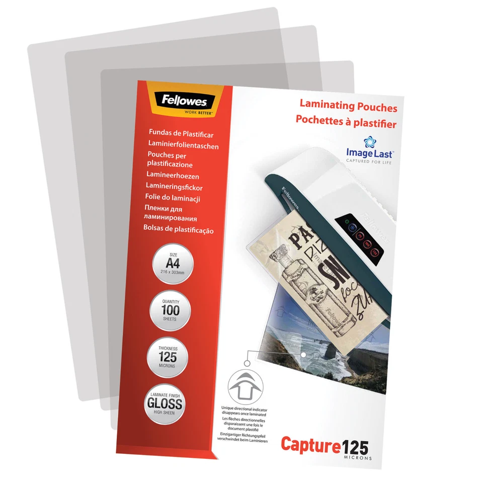 100x Fellowes Laminierfolien A4 2 x 125 mic Laminiertaschen Folientaschen