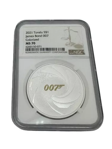 1 Oz Silver 2021 Tuvalu $1 Colorized James Bond 007 NGC MS70🔥Mint Collectible