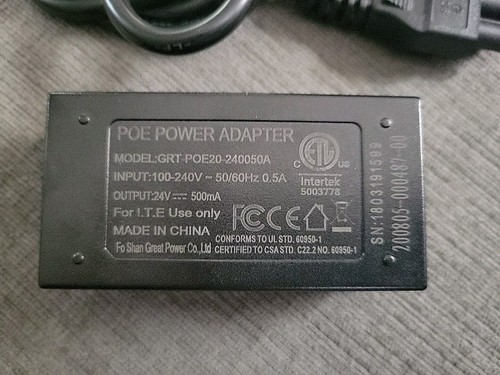 24V Hikvision POE Injector Power Supply Adapter GRT-240050 0.5A - Photo 2/8