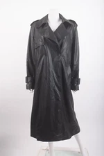 Zara Womens Trench Coat Jacket L Black Faux Leather Long 4369/041 NWOT no belt
