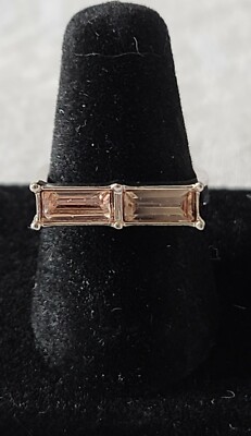 Silver Tone Contemporary Ring With Light Pink Stones Size 6 J2-645