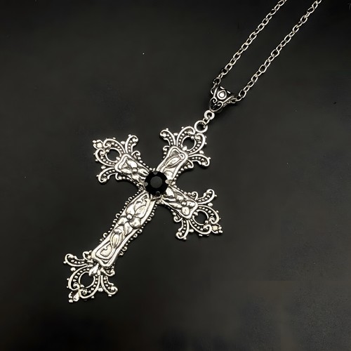 Collana orecchini pendenti croce cristiana gotico punk Gesù uomo donna - Foto 12 di 21