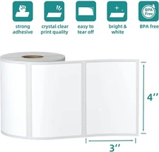 1000 Labels  4" x 3" Direct Thermal, Perforated Barcode Labels, for Rollo&Zebra