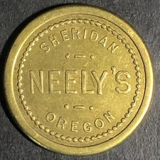 Neely's Sheridan Oregon Brass G/F 5c Trade Token 22.2mm