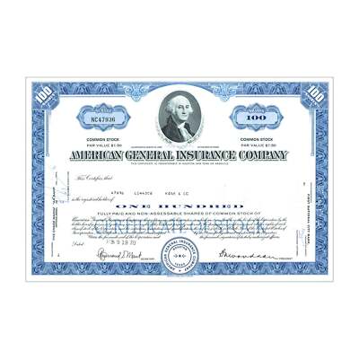 American General Insurance Stock // 100 Aktien // blau // 60er-70er Jahre