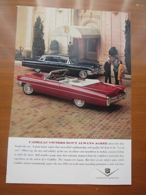 1963 CADILLAC ADVERTISEMENT    CADILLAC OWNERS DON'T ALWAYS AGREE