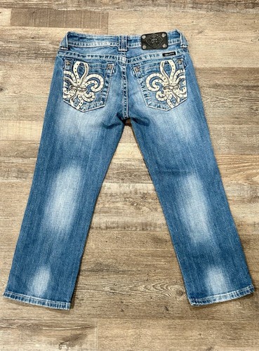 Miss Me Capri Jeans Women's Size 28 Blue Denim White Stitch Rhinestone JP6048P5 - Picture 6 of 8