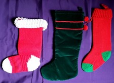 Christmas Stockings Lot of 3-Red -Green- Knit- Velour