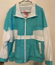 Vtg Gitano Colorblock Grandma Windbreaker Outerwear Sz L Mint Green/White Zip