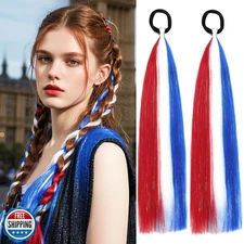 Red White Blue Ponytail Extension, Colored Hair Extensions Ponytail Extension