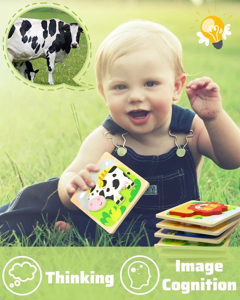 Wooden Toddler Puzzles, 6pcs Animal Montessori Toys for 1-3 Year Old Boys  Gi... - Image 3 of 4