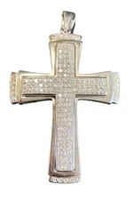 HUGE HEAVY 925 Sterling Silver Cross Pendant Iced Out Hip Hop Micro Pave CZ
