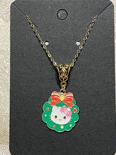 Sanrio Hello Kitty Christmas Charm Cartoon Adorable Pendant Gold Necklace 18  