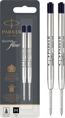 2 x Genuine Parker Ballpoint Pen Refill Quink Flow Medium Point BLACK Ink