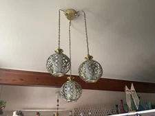Vintage Hollywood Regency MCM Chandelier Three Hanging Lanterns