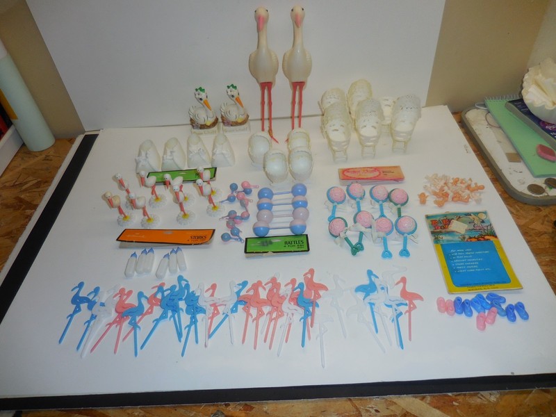 Wilton Hallmark Baby Shower Cake Table Toppers Bassinet Stork Booties